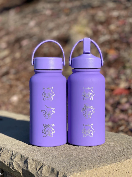 Gengar Water Bottle Coffee Tumbler with Go Event Halloween Witch Hat and Tricks N Treats Cursed Costume Waterbottle, Anime Fan Birthday Gift