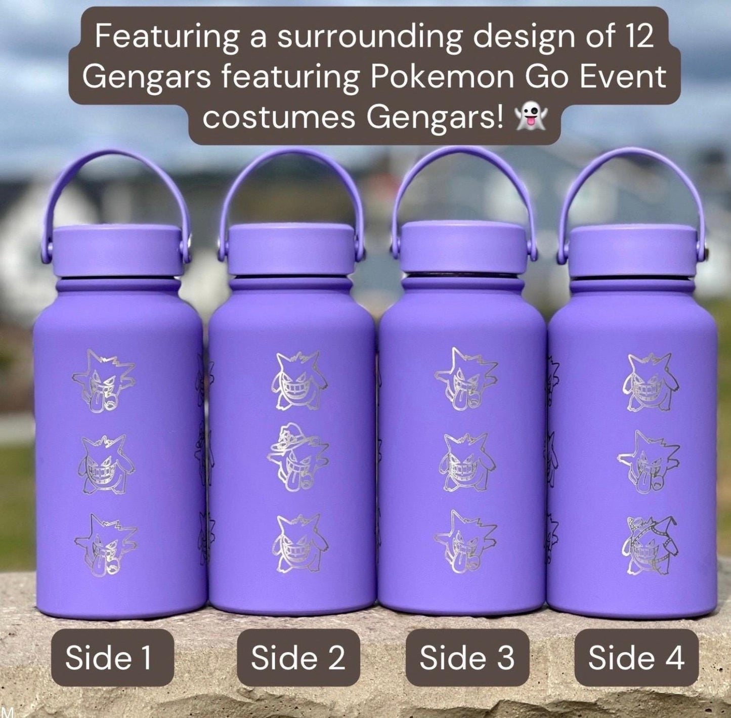Gengar Water Bottle Coffee Tumbler with Go Event Halloween Witch Hat and Tricks N Treats Cursed Costume Waterbottle, Anime Fan Birthday Gift