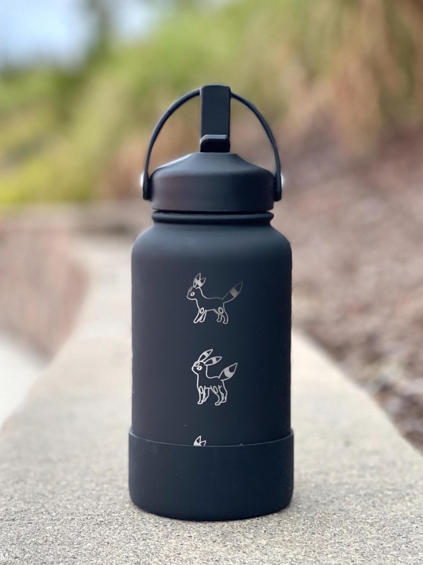 Umbreon Water Bottle Engraved Coffee Tumbler, Eevee Eeveelution Waterbottle Thermos, Anime Fan Travel Mug Birthday Anniversary Gift