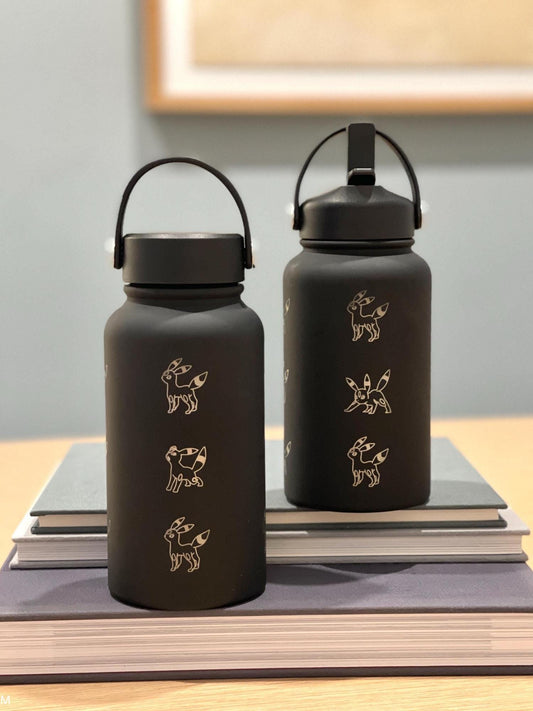 Umbreon Water Bottle Engraved Coffee Tumbler, Eevee Eeveelution Waterbottle Thermos, Anime Fan Travel Mug Birthday Anniversary Gift