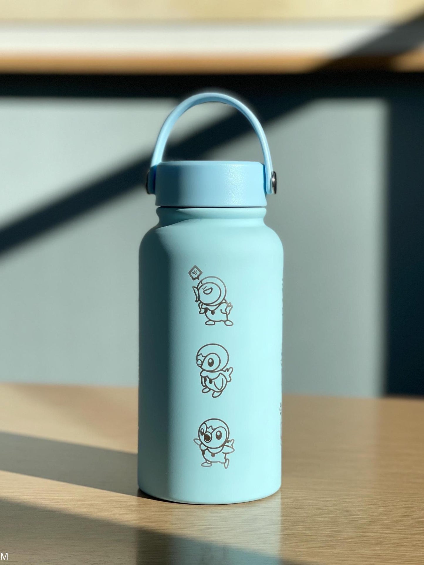 Piplup Water Bottle Engraved Tumbler Thermos, Sinnoh Starter Penguin Anime Gamer Waterbottle, Birthday Tea Coffee Flask Gift For Men Boys