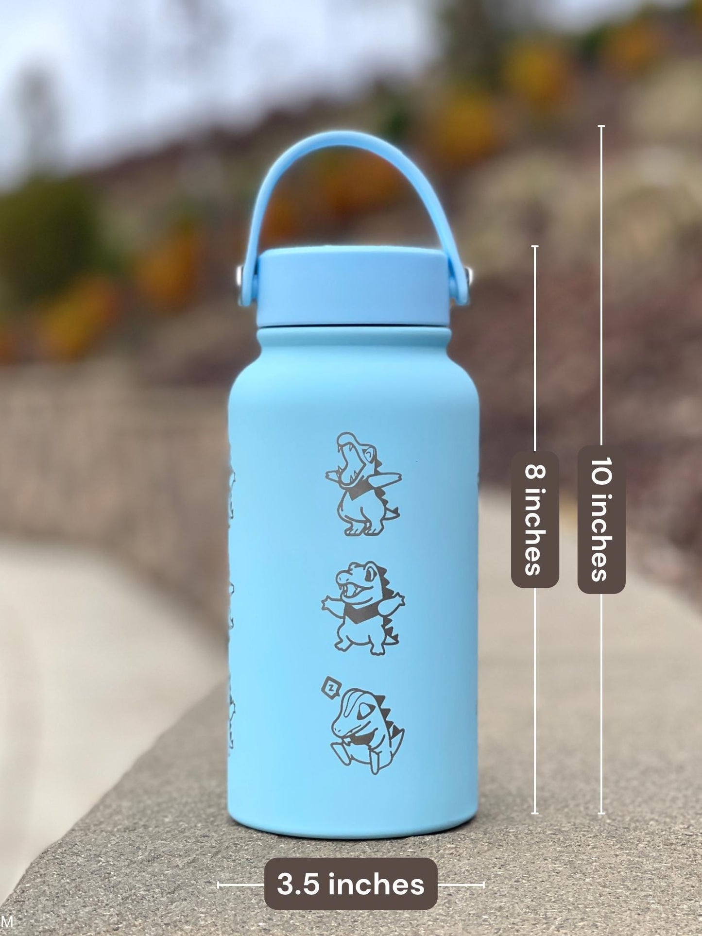 Totodile Water Bottle Engraved Coffee Tumbler with Mystery Dungeon Scarf, Johto Legends ZA Starter Waterbottle Travel Mug, Anime Fan Gift
