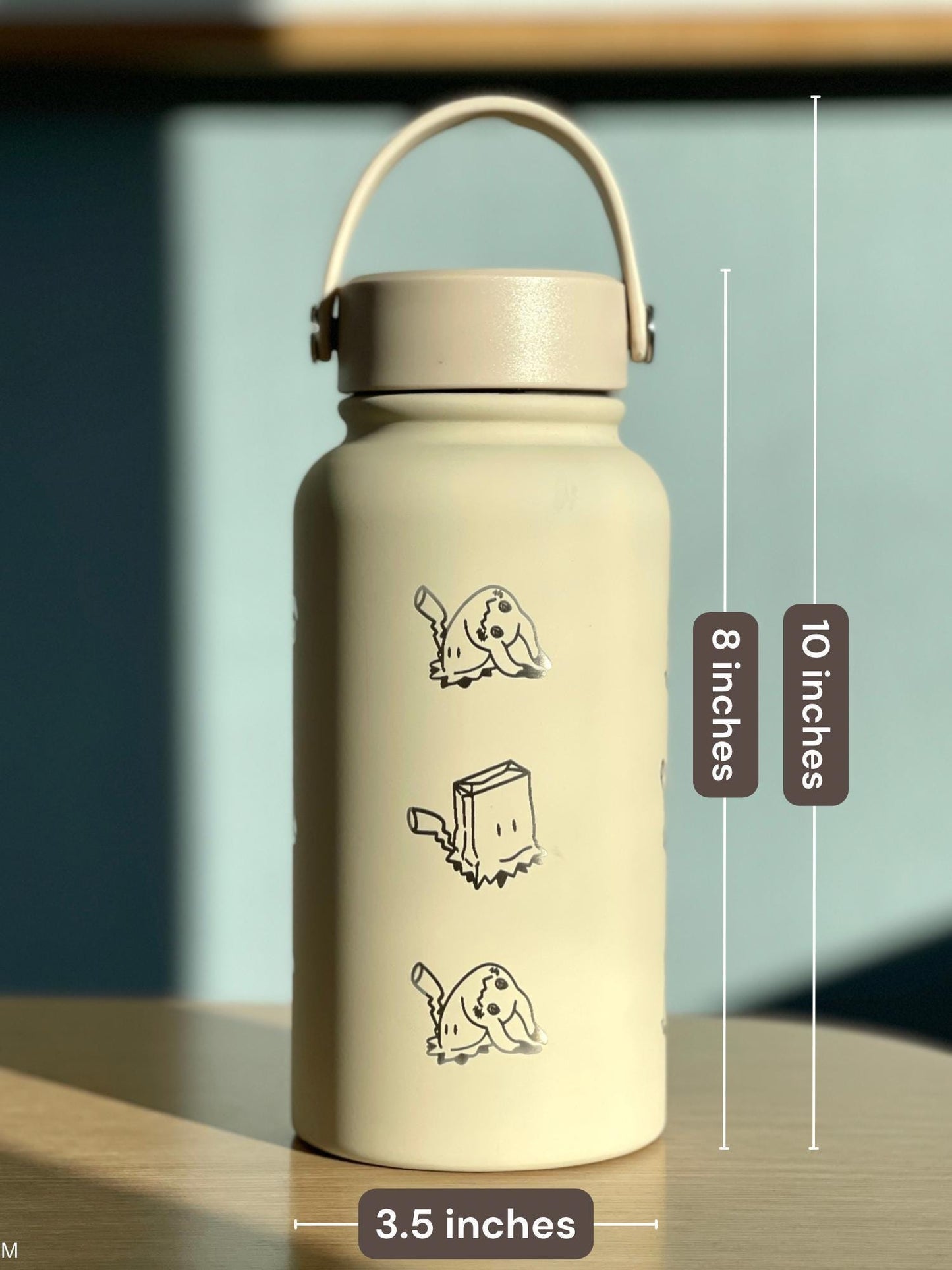 Mimikyu Water Bottle Engraved Coffee Tumbler with Disguised & Busted Form, Unite Noble Style Dapper Hat, Jesse’s Mimikyu Waterbottle Thermos