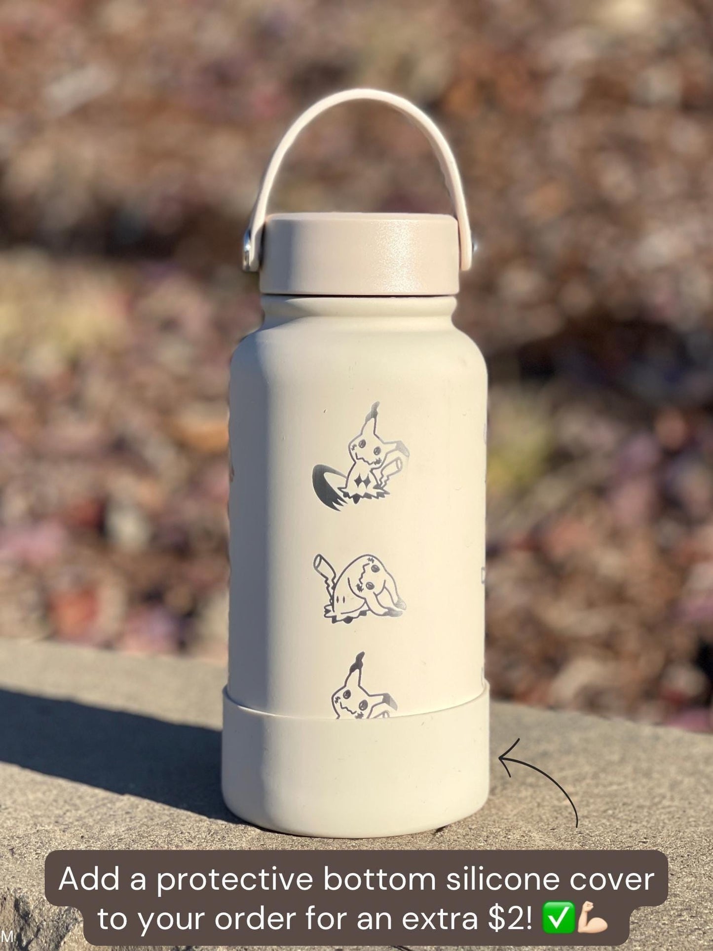 Mimikyu Water Bottle Engraved Coffee Tumbler with Disguised & Busted Form, Unite Noble Style Dapper Hat, Jesse’s Mimikyu Waterbottle Thermos