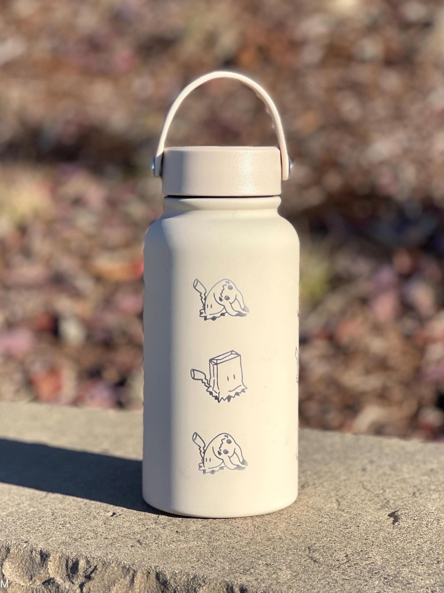 Mimikyu Water Bottle Engraved Coffee Tumbler with Disguised & Busted Form, Unite Noble Style Dapper Hat, Jesse’s Mimikyu Waterbottle Thermos
