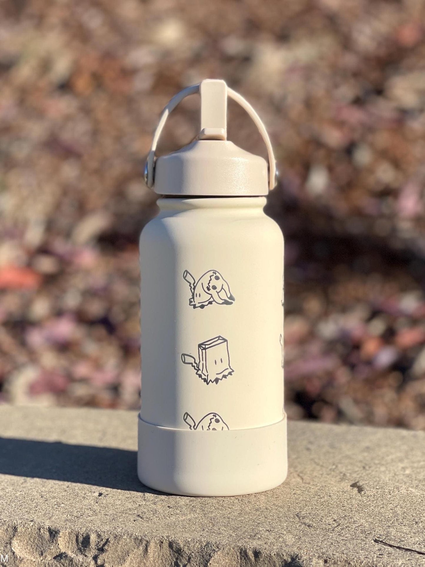 Mimikyu Water Bottle Engraved Coffee Tumbler with Disguised & Busted Form, Unite Noble Style Dapper Hat, Jesse’s Mimikyu Waterbottle Thermos