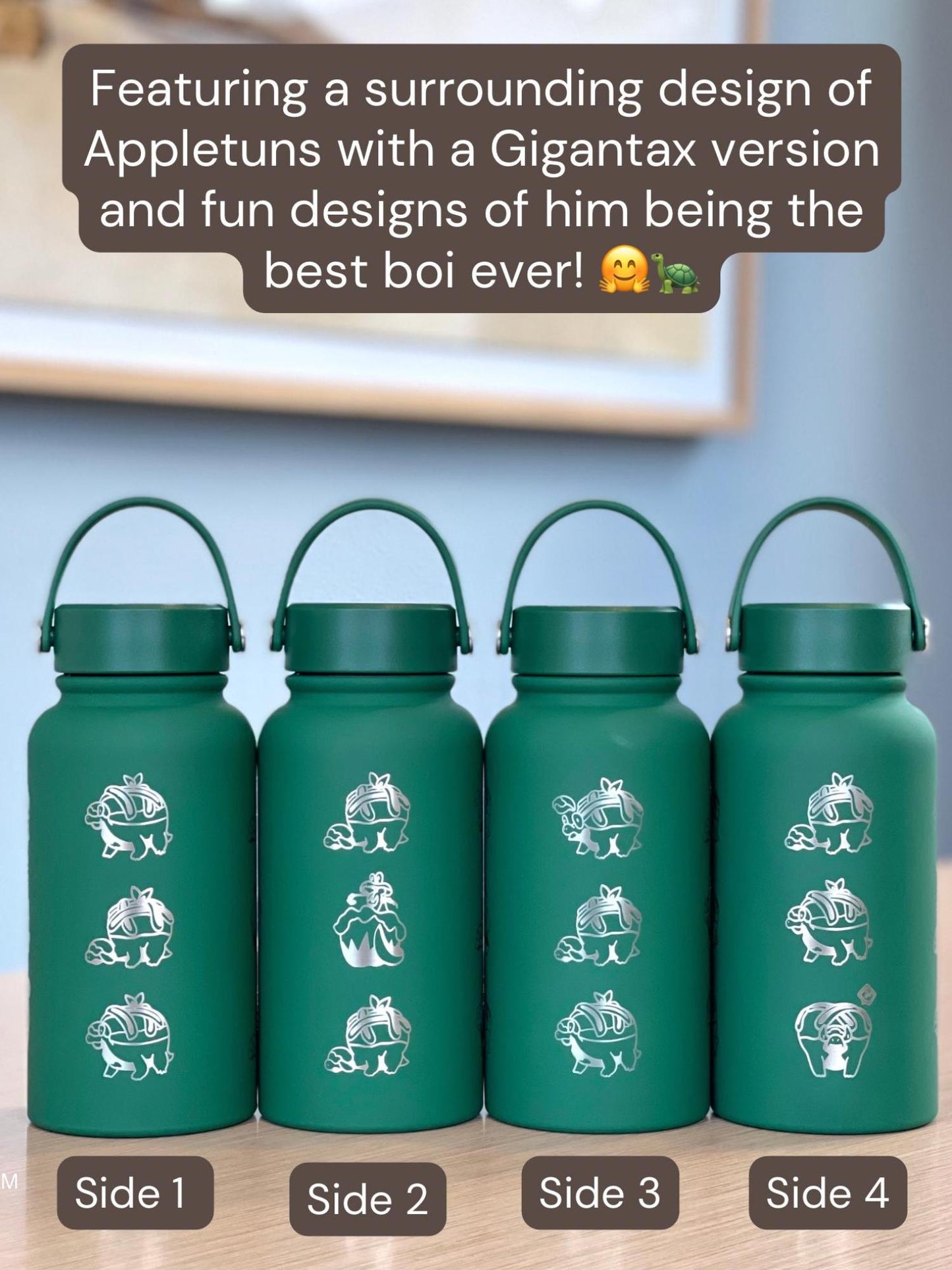 Appletun Water Bottle Engraved Tumbler with Gigantamax Appletun Flapple, Cute Applin Evolution Anime Thermos Travel Mug Drink Thermos Gift