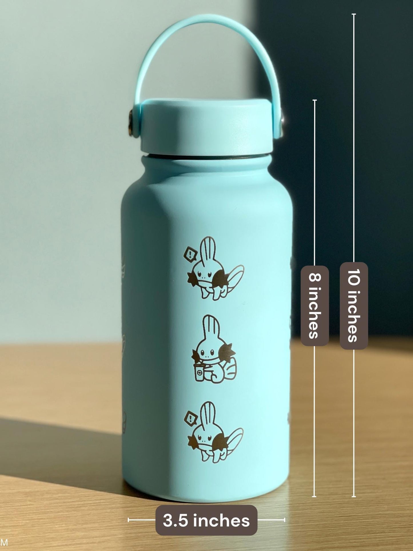 Mudkip Water Bottle Engraved Coffee Tumbler with Mystery Dungeon Scarf, Hoenn Water Starter Waterbottle Thermos, Cute Anime Birthday Gift