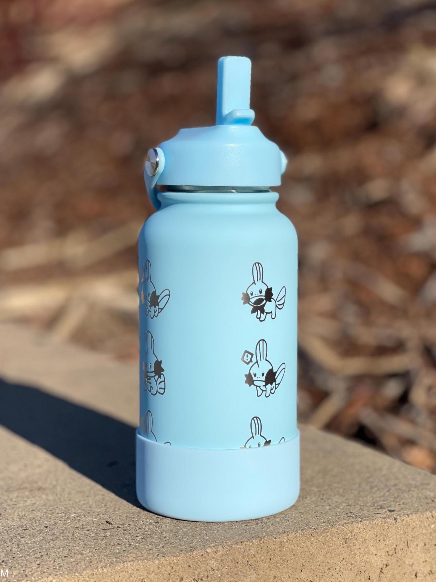 Mudkip Water Bottle Engraved Coffee Tumbler with Mystery Dungeon Scarf, Hoenn Water Starter Waterbottle Thermos, Cute Anime Birthday Gift