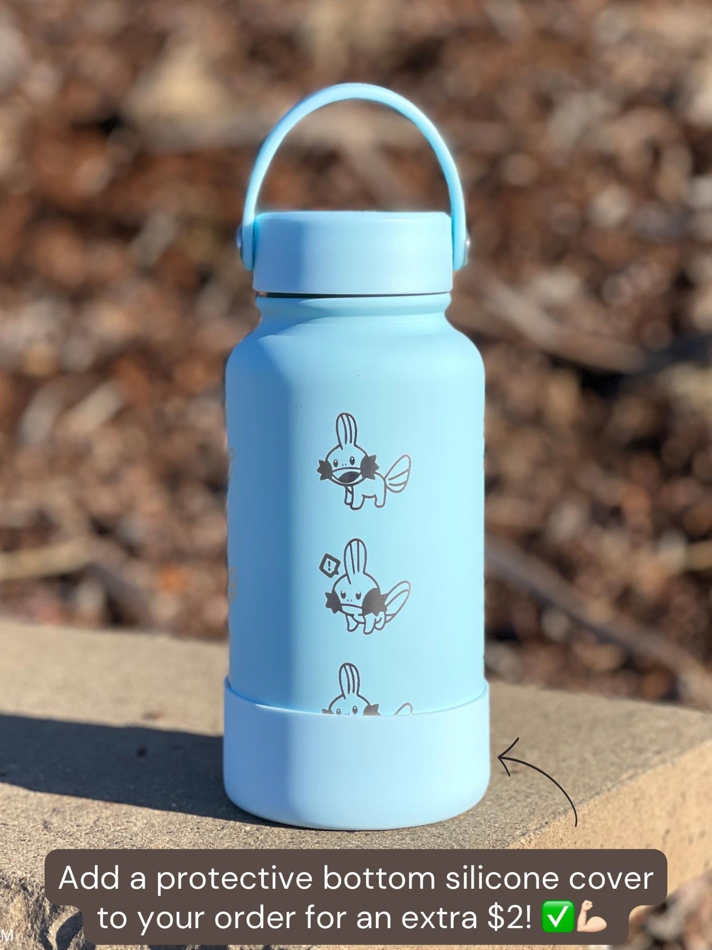 Mudkip Water Bottle Engraved Coffee Tumbler with Mystery Dungeon Scarf, Hoenn Water Starter Waterbottle Thermos, Cute Anime Birthday Gift
