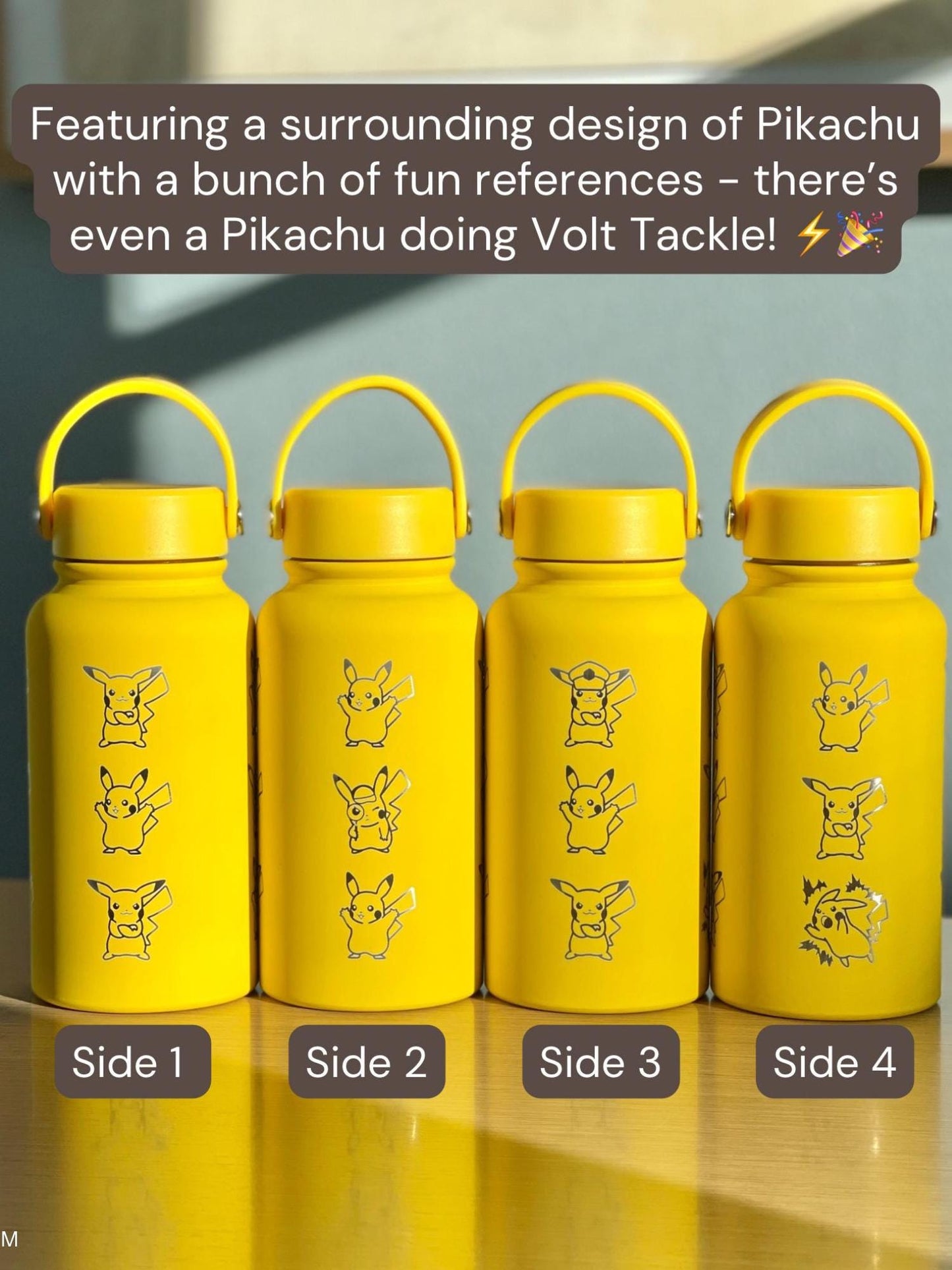 Pikachu Water Bottle with Captain & Detective Pikachu Volt Tackle, Engraved Waterbottle Coffee Tumbler Thermos, Anime Fan Birthday Gift