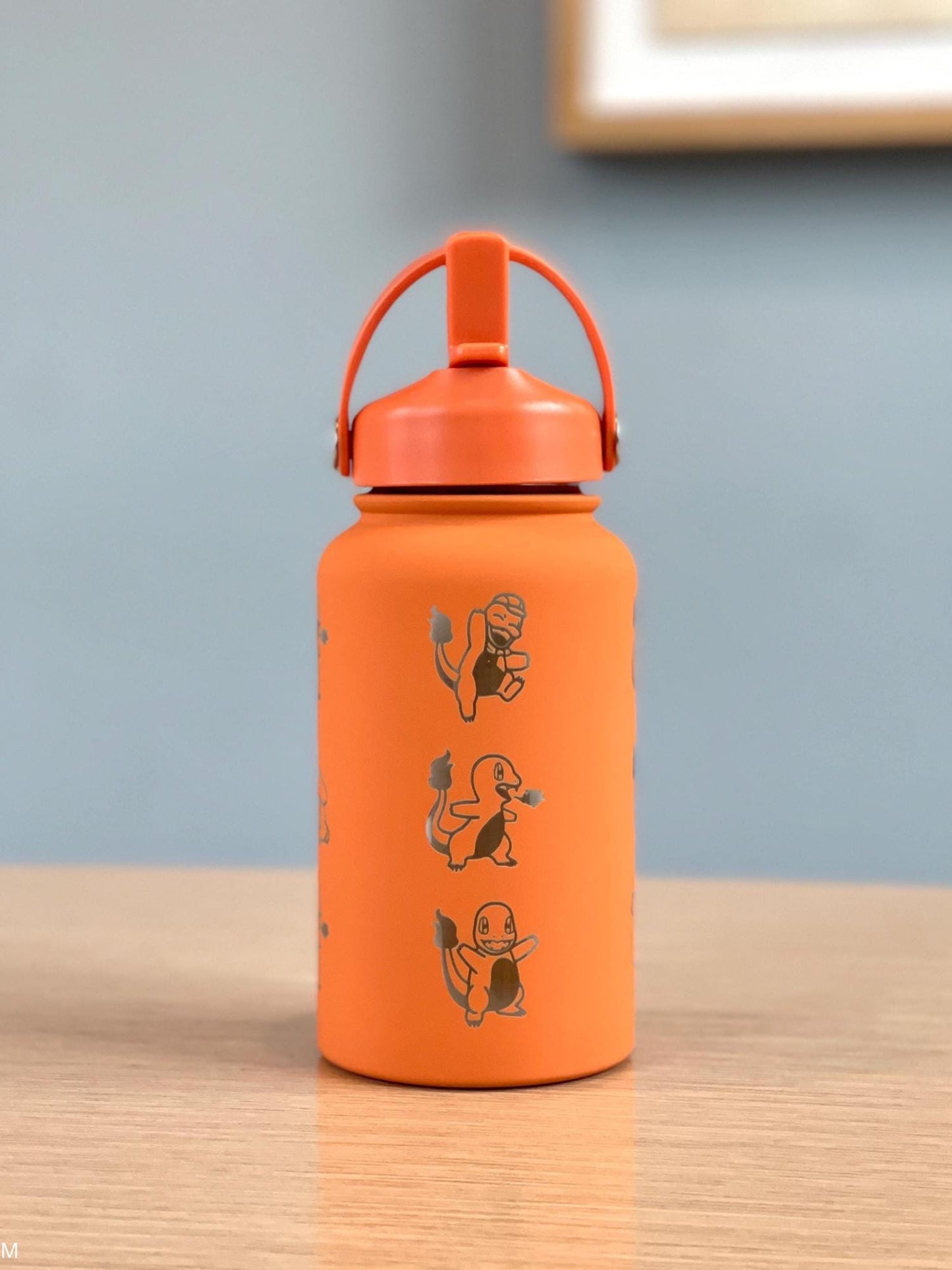 Charmander Water Bottle Engraved Coffee Tea Tumbler with Sleeping Charmander Leaf, Fire Kanto Starter Waterbottle, Gamer Birthday Gift
