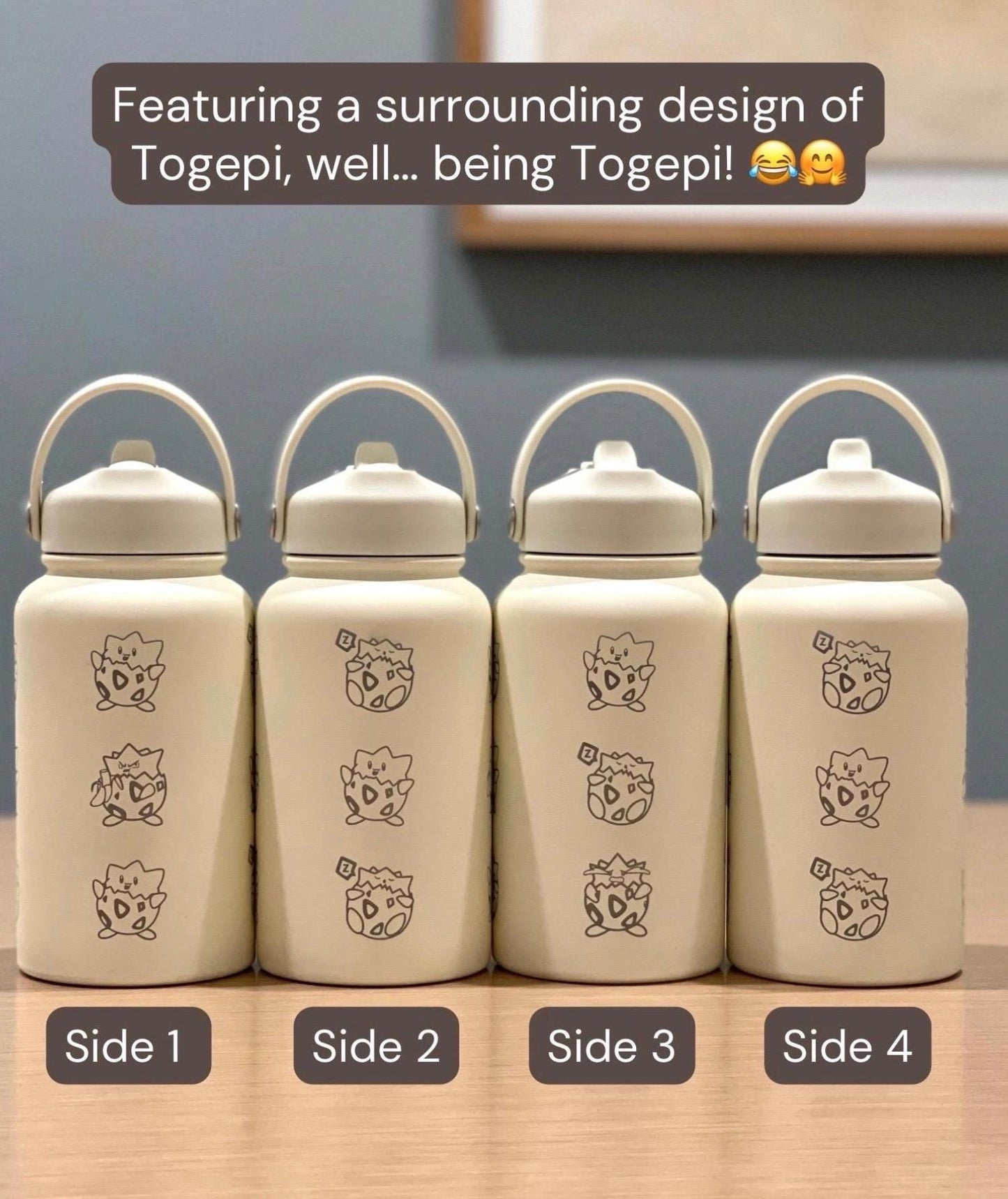 Togepi Straw Waterbottle Engraved Coffee Tumbler, Crying & Angry Togepi with Banana Egg Water Bottle, Anime Travel Mug Cup Birthday Gift