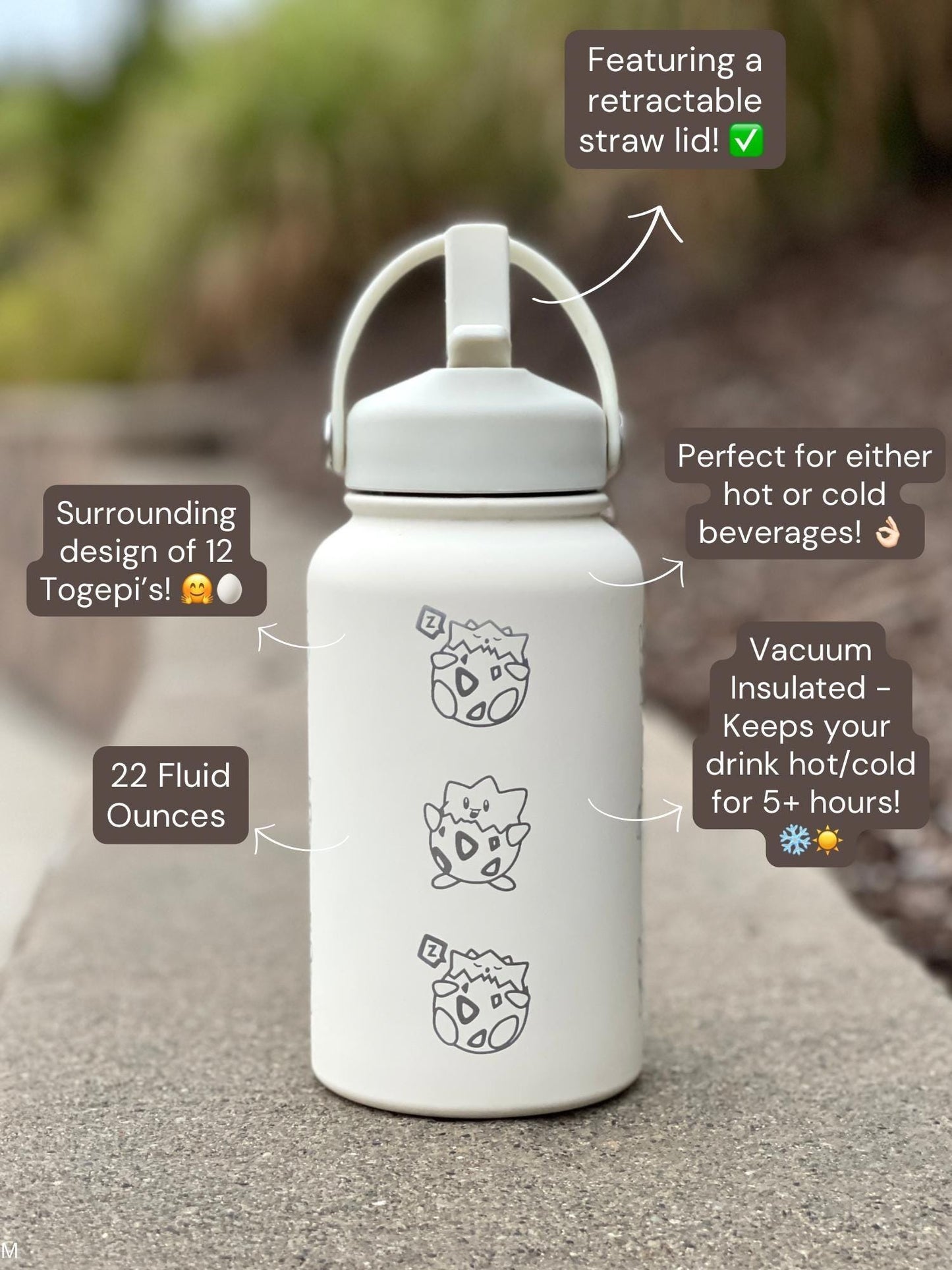 Togepi Straw Waterbottle Engraved Coffee Tumbler, Crying & Angry Togepi with Banana Egg Water Bottle, Anime Travel Mug Cup Birthday Gift
