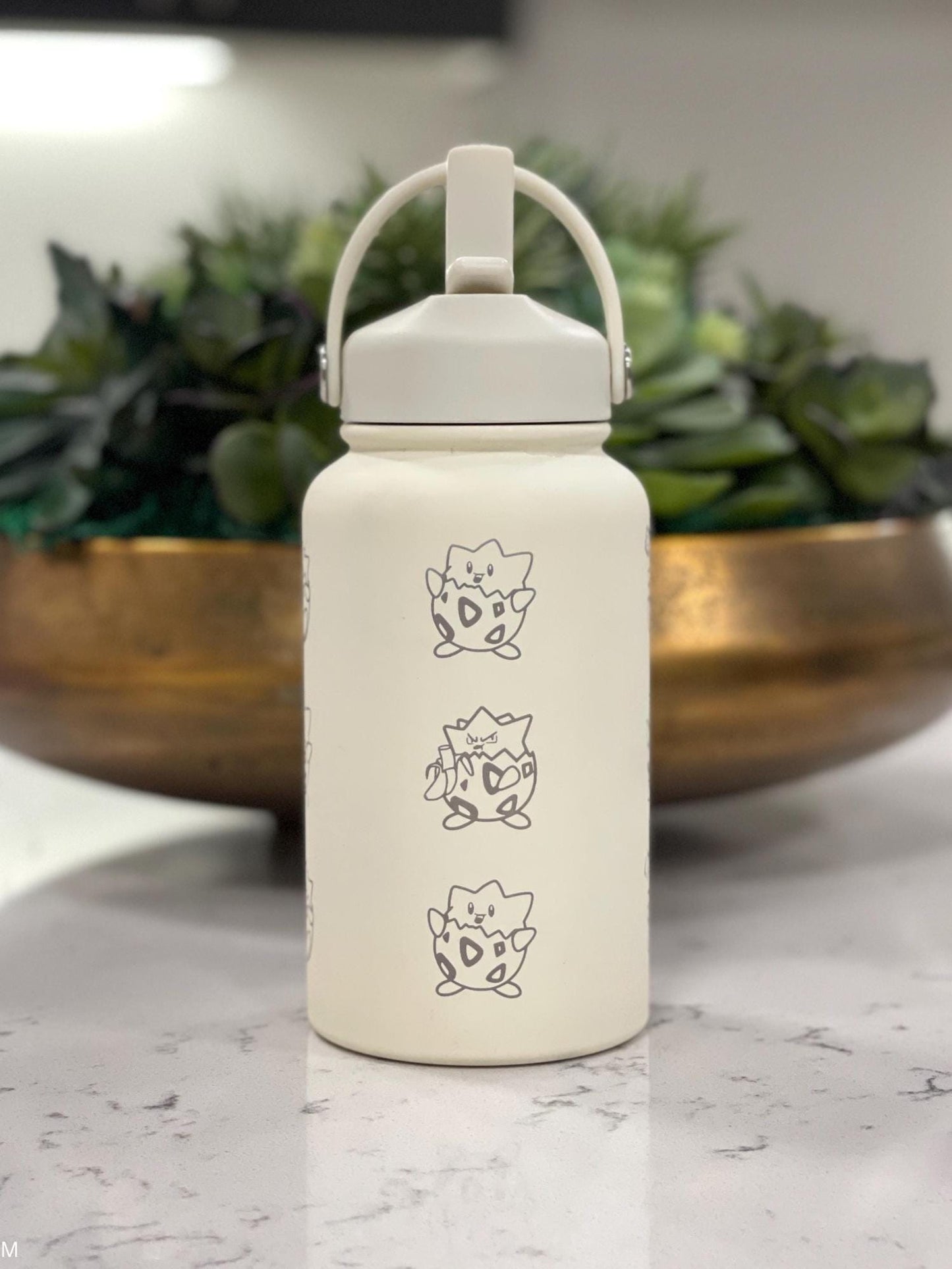 Togepi Straw Waterbottle Engraved Coffee Tumbler, Crying & Angry Togepi with Banana Egg Water Bottle, Anime Travel Mug Cup Birthday Gift