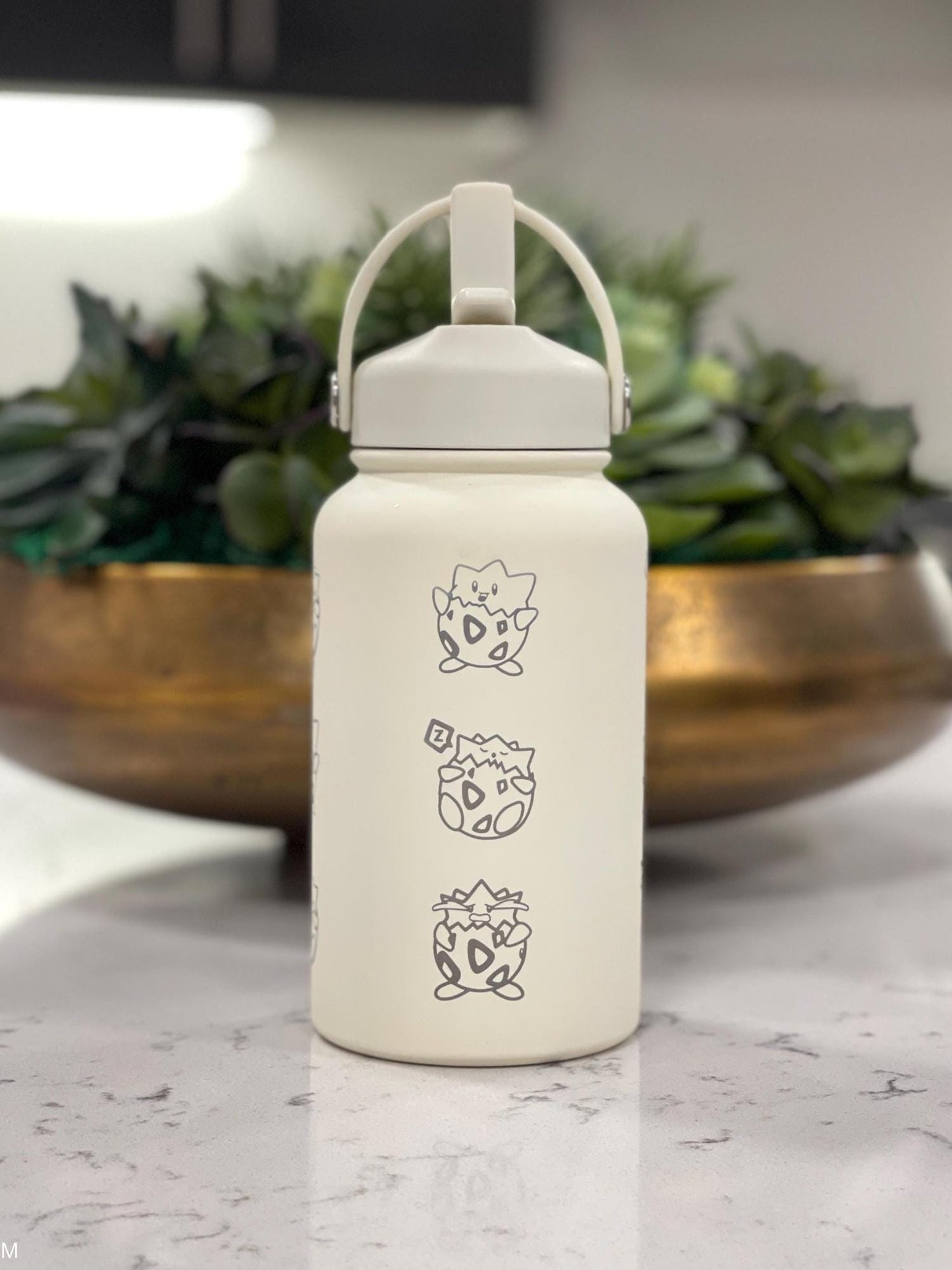 Togepi Straw Waterbottle Engraved Coffee Tumbler, Crying & Angry Togepi with Banana Egg Water Bottle, Anime Travel Mug Cup Birthday Gift