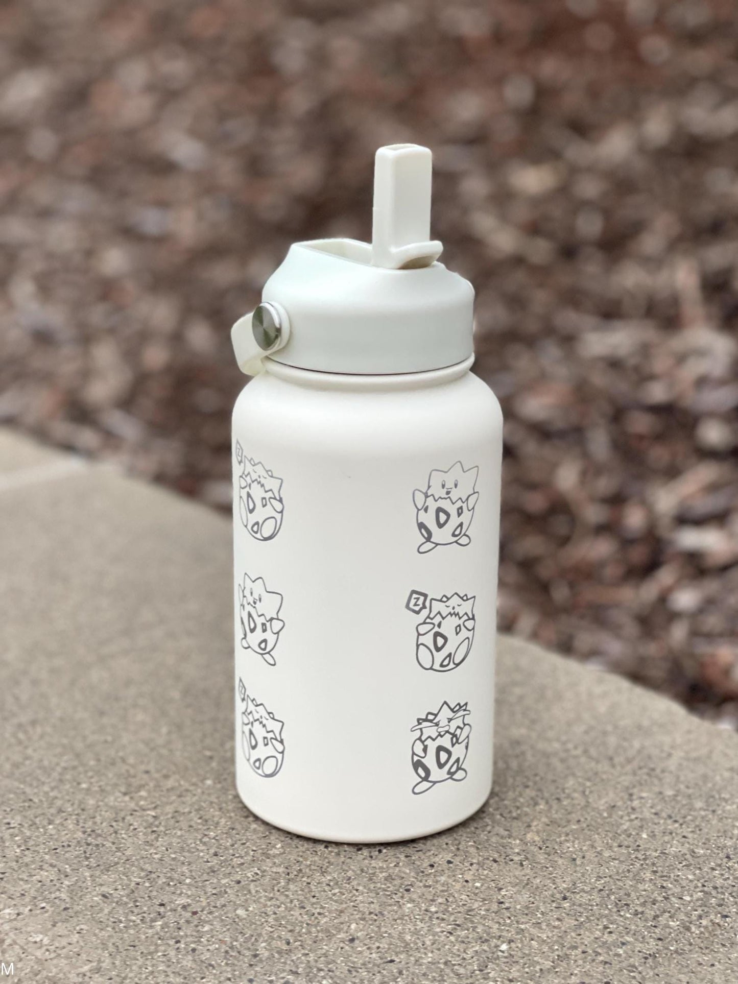 Togepi Straw Waterbottle Engraved Coffee Tumbler, Crying & Angry Togepi with Banana Egg Water Bottle, Anime Travel Mug Cup Birthday Gift