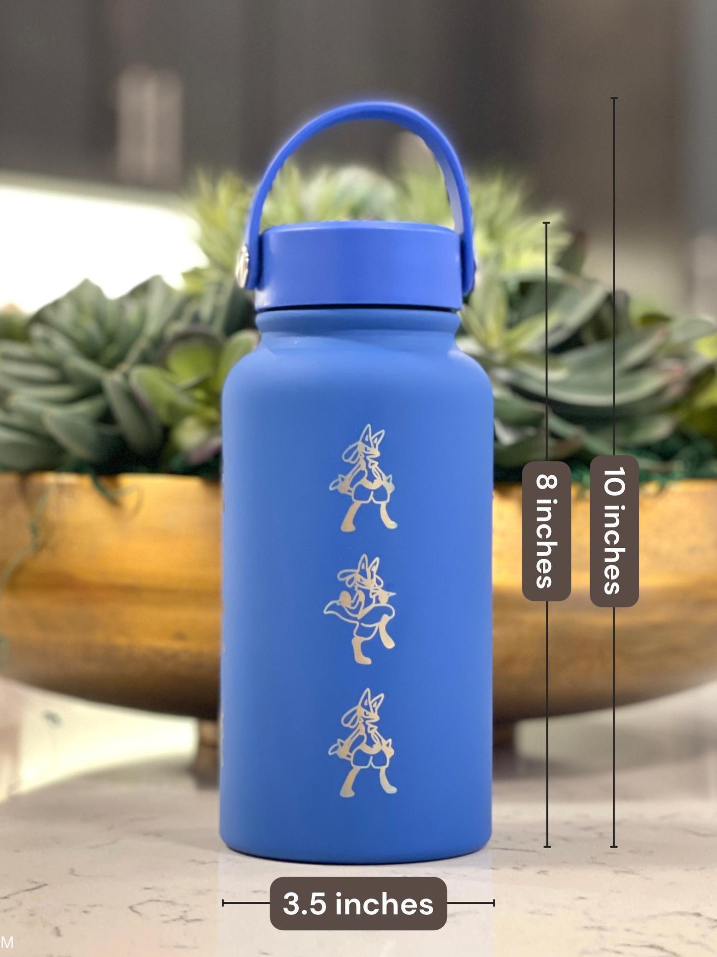 Lucario Water Bottle Engraved Coffee Tumbler with Mega Lucario and Aura Sphere, Tea Thermos Waterbottle, Sinnoh Anime Fan Birthday Gift
