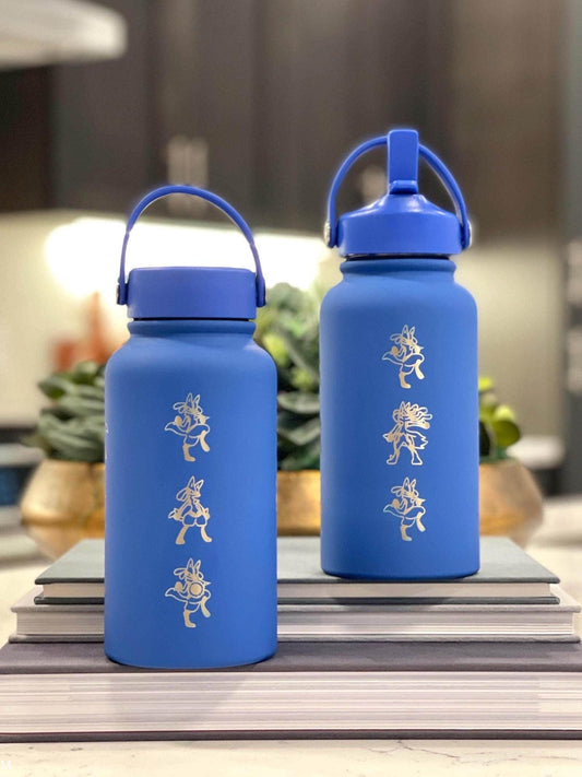 Lucario Water Bottle Engraved Coffee Tumbler with Mega Lucario and Aura Sphere, Tea Thermos Waterbottle, Sinnoh Anime Fan Birthday Gift