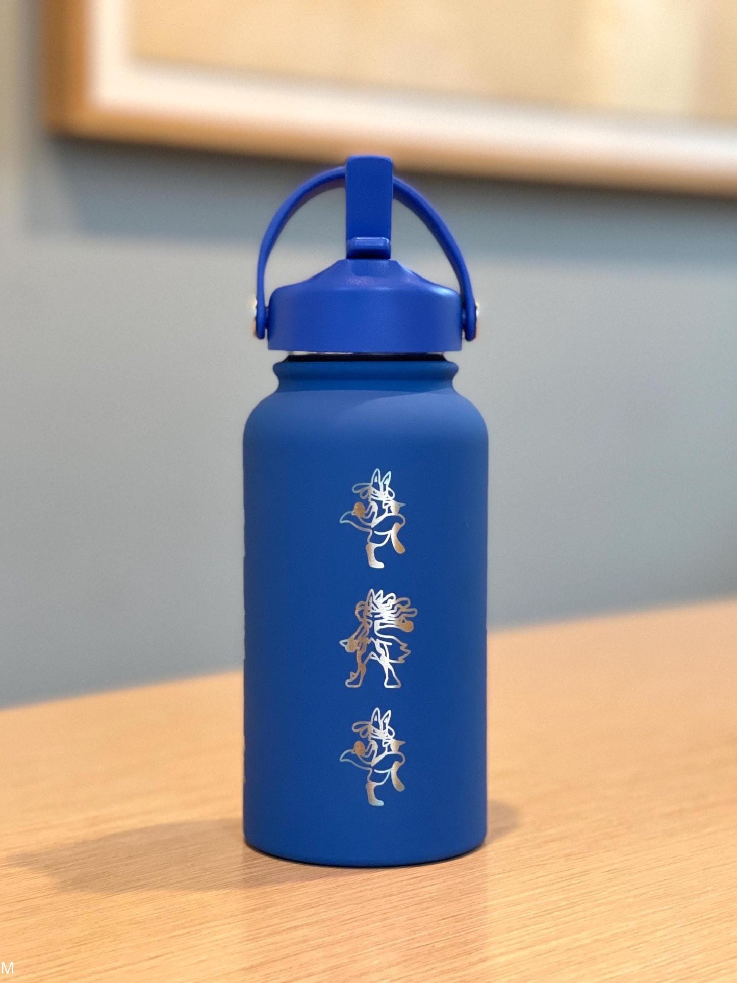 Lucario Water Bottle Engraved Coffee Tumbler with Mega Lucario and Aura Sphere, Tea Thermos Waterbottle, Sinnoh Anime Fan Birthday Gift