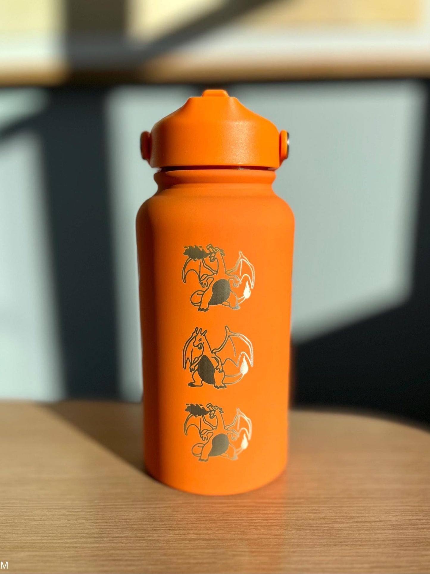 Charizard Water Bottle Engraved Straw Waterbottle with Mega Charizard Y, Kanto Starter Coffee Tumbler Thermos Flask, Gamer Anniversary Gift