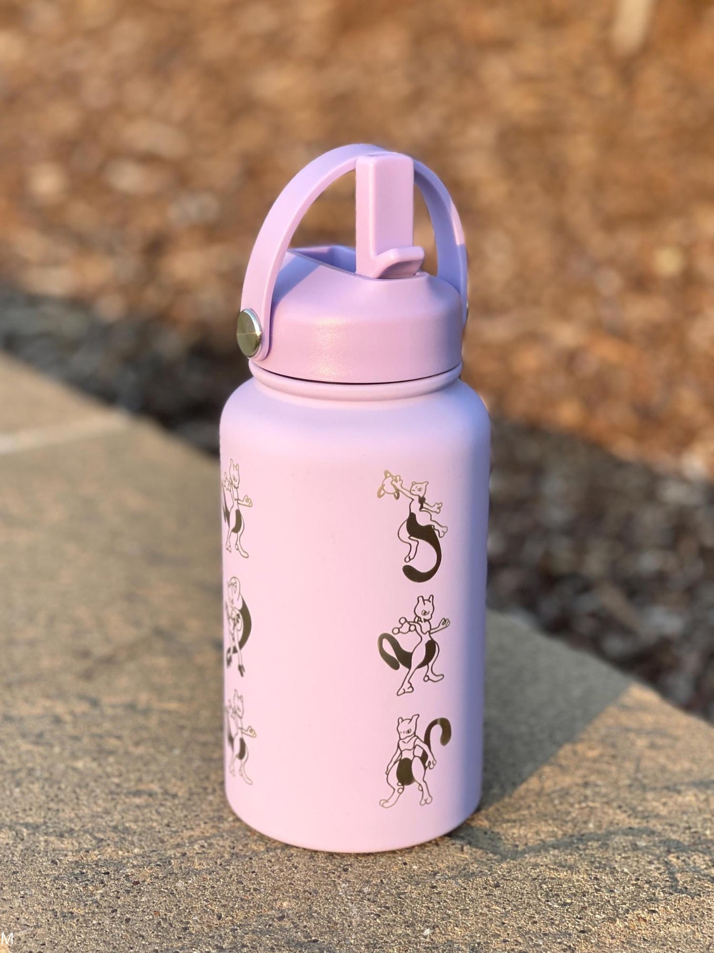 Mewtwo Straw Water Bottle, Mega Mewtwo X & Y Psystrike Legendary Waterbottle Thermos, Engraved Coffee Tea Tumbler Birthday Anniversary Gift
