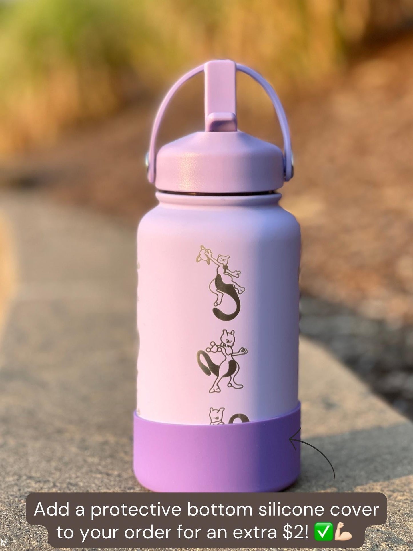 Mewtwo Straw Water Bottle, Mega Mewtwo X & Y Psystrike Legendary Waterbottle Thermos, Engraved Coffee Tea Tumbler Birthday Anniversary Gift