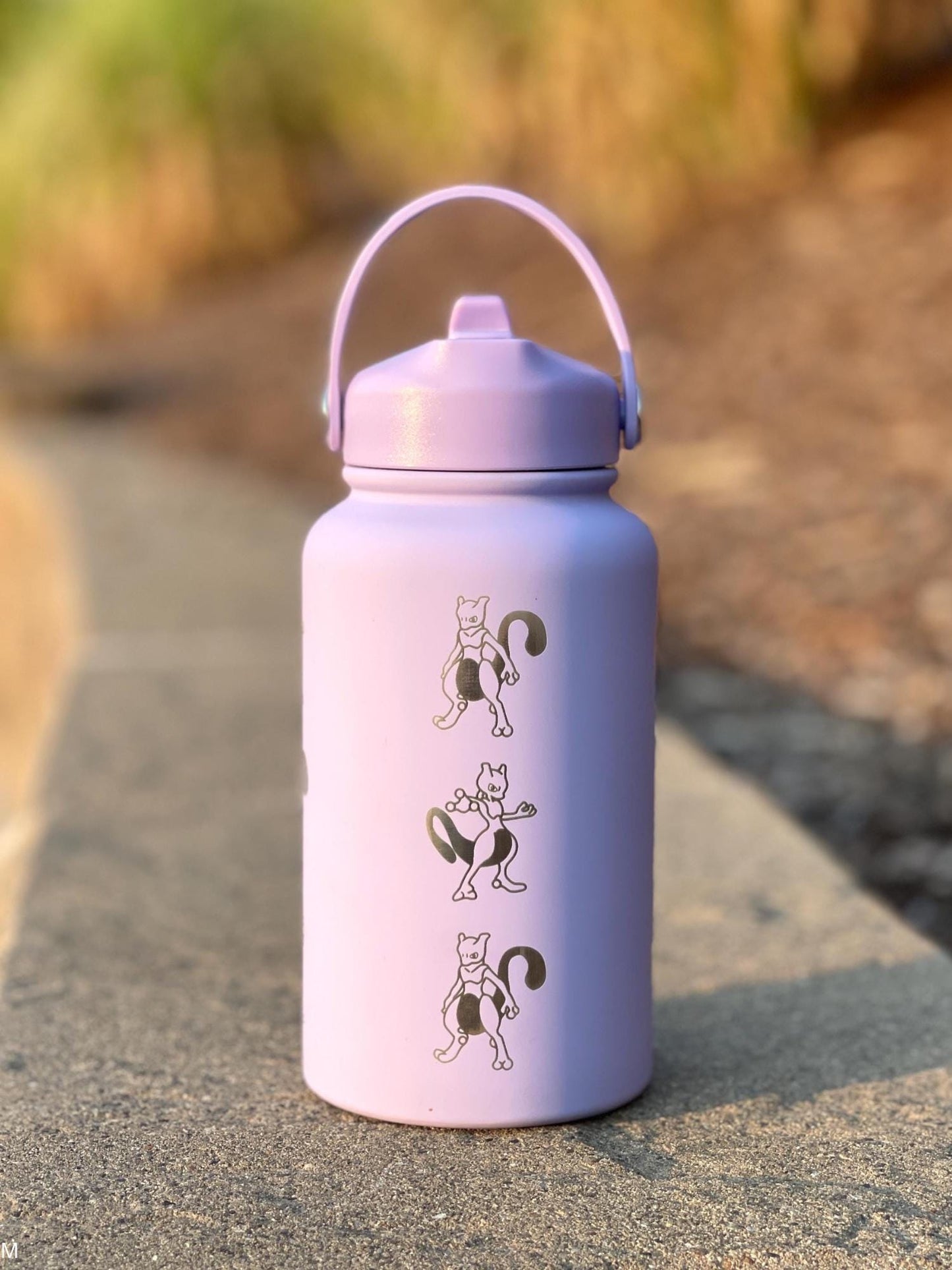 Mewtwo Straw Water Bottle, Mega Mewtwo X & Y Psystrike Legendary Waterbottle Thermos, Engraved Coffee Tea Tumbler Birthday Anniversary Gift
