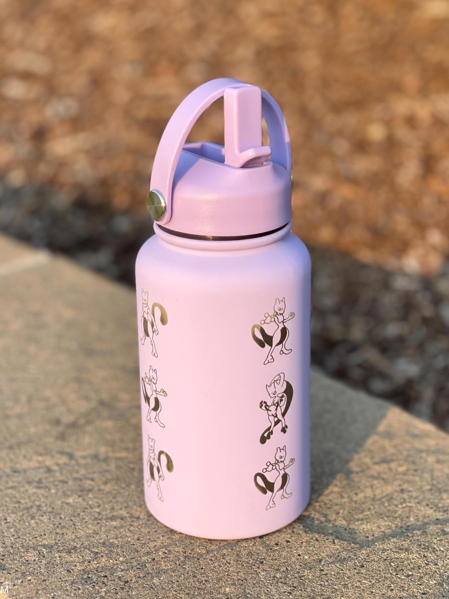 Mewtwo Straw Water Bottle, Mega Mewtwo X & Y Psystrike Legendary Waterbottle Thermos, Engraved Coffee Tea Tumbler Birthday Anniversary Gift