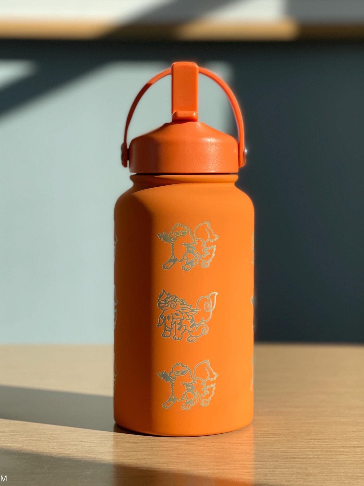 Arcanine Straw Water Bottle with Hisuian Arcanine Engraved Coffee Tumbler Gamer Waterbottle, Growlithe Fan Birthday Tea Flask Gift