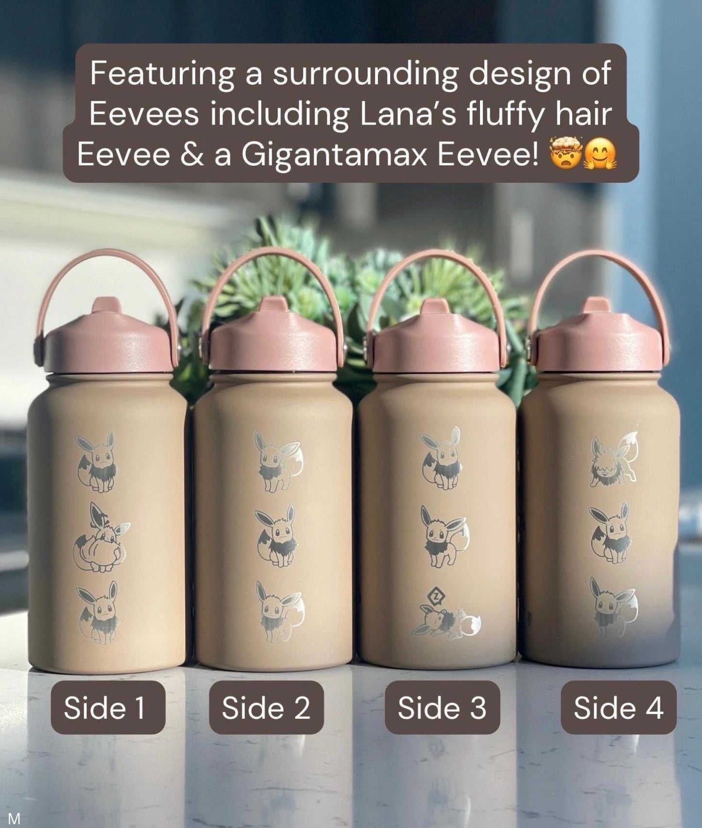 Eevee Engraved Water Bottle, Straw Waterbottle with Gigantamax & Fluffy Shaggy Hair Lana’s Eevee Coffee Tumbler, Anime Fan Birthday Gift