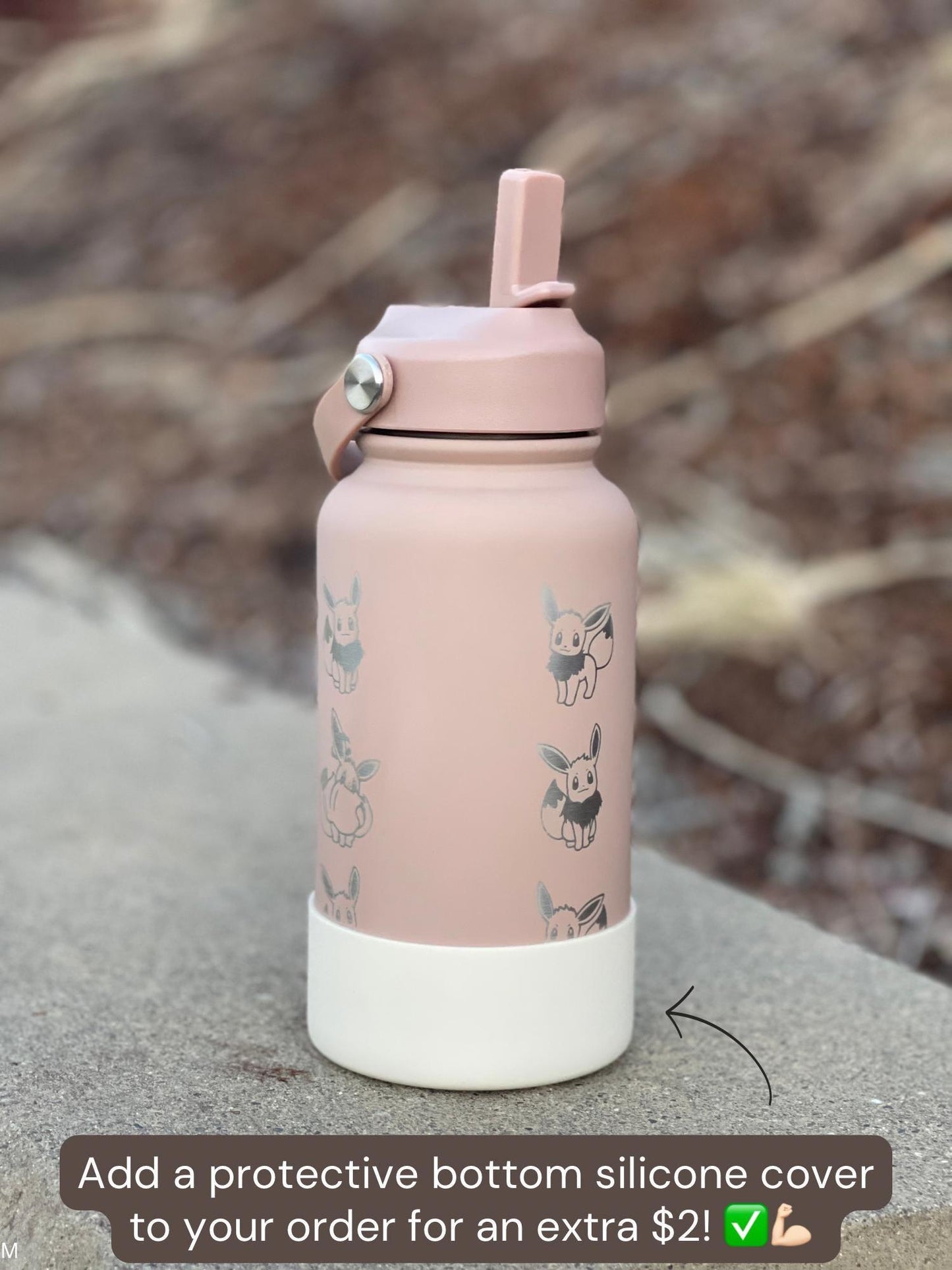 Eevee Engraved Water Bottle, Straw Waterbottle with Gigantamax & Fluffy Shaggy Hair Lana’s Eevee Coffee Tumbler, Anime Fan Birthday Gift