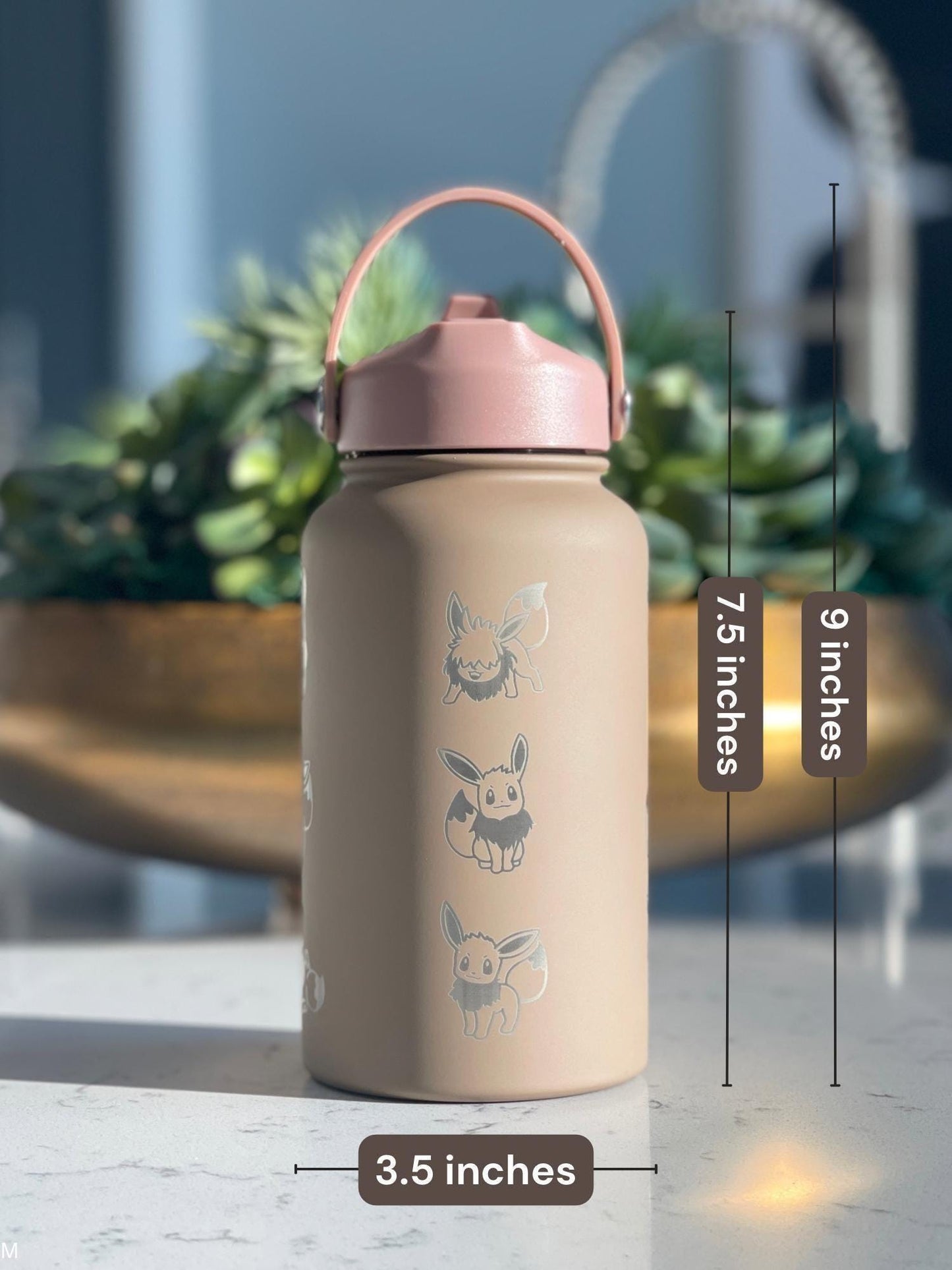 Eevee Engraved Water Bottle, Straw Waterbottle with Gigantamax & Fluffy Shaggy Hair Lana’s Eevee Coffee Tumbler, Anime Fan Birthday Gift