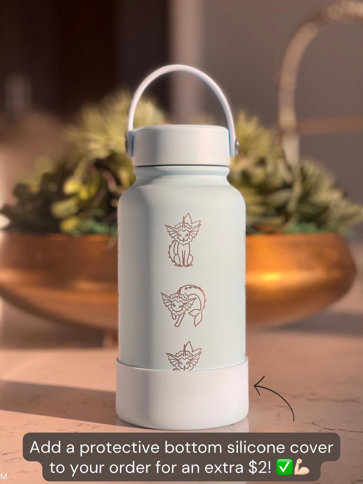 Vaporeon Water Bottle Coffee Tumbler with Sleeping Vaporeon, Water Gun & Cafe Top Hat Version, Eeveelution Fan Waterbottle Anniversary Gift