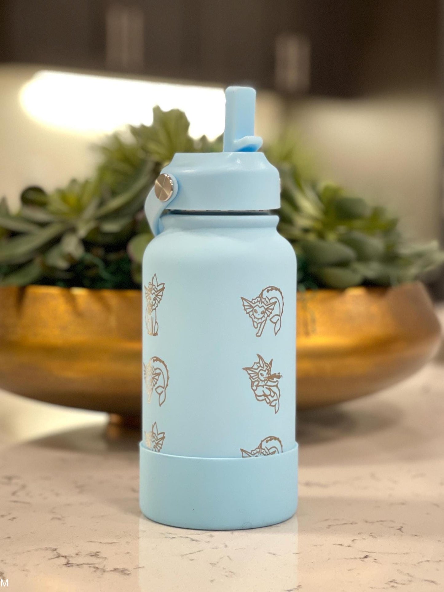 Vaporeon Water Bottle Coffee Tumbler with Sleeping Vaporeon, Water Gun & Cafe Top Hat Version, Eeveelution Fan Waterbottle Anniversary Gift