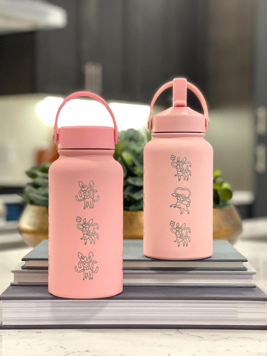 Sylveon Water Bottle Tumbler, Engraved Eevee Evolution Fairy Eeveelution Coffee Tea Thermos Travel Mug Waterbottle, Anime Fan Birthday Gift