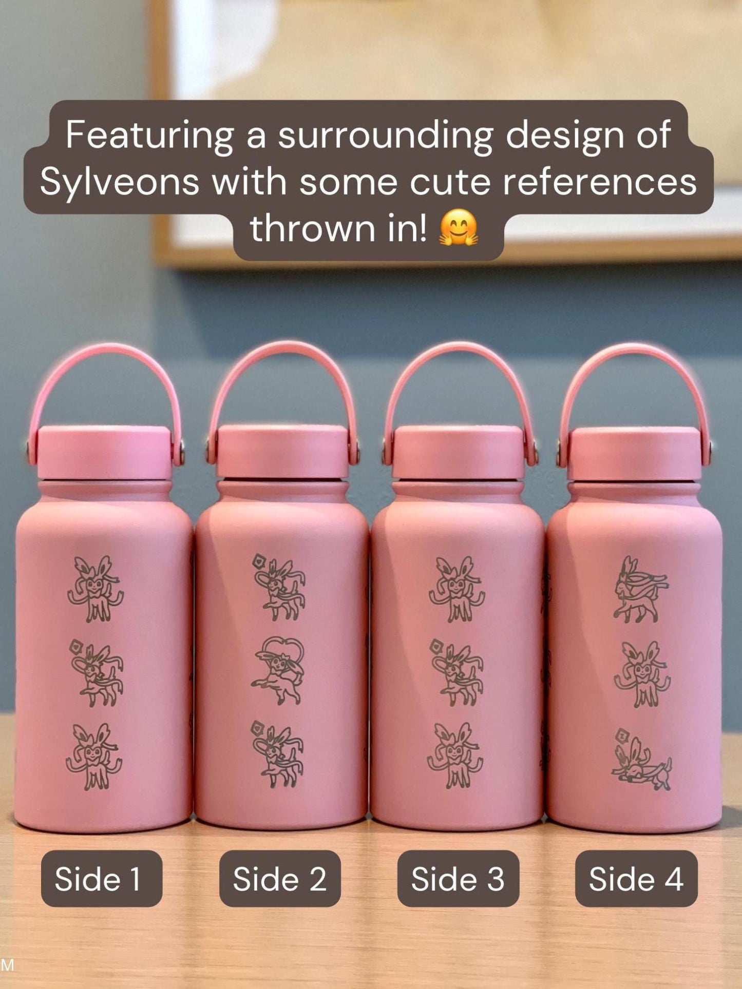 Sylveon Water Bottle Tumbler, Engraved Eevee Evolution Fairy Eeveelution Coffee Tea Thermos Travel Mug Waterbottle, Anime Fan Birthday Gift