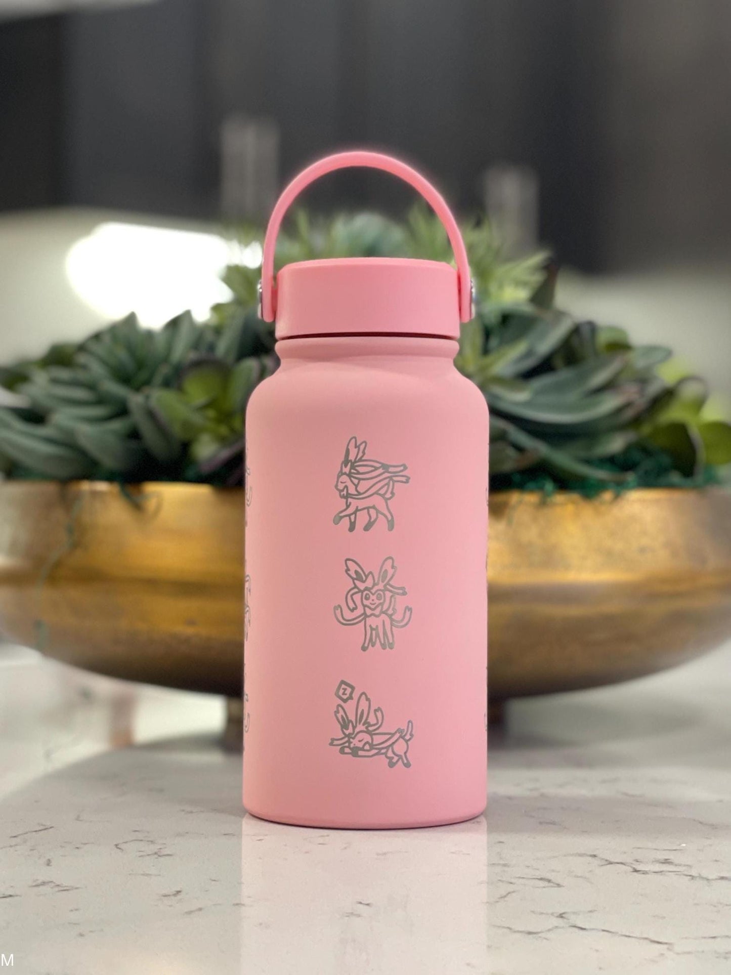 Sylveon Water Bottle Tumbler, Engraved Eevee Evolution Fairy Eeveelution Coffee Tea Thermos Travel Mug Waterbottle, Anime Fan Birthday Gift