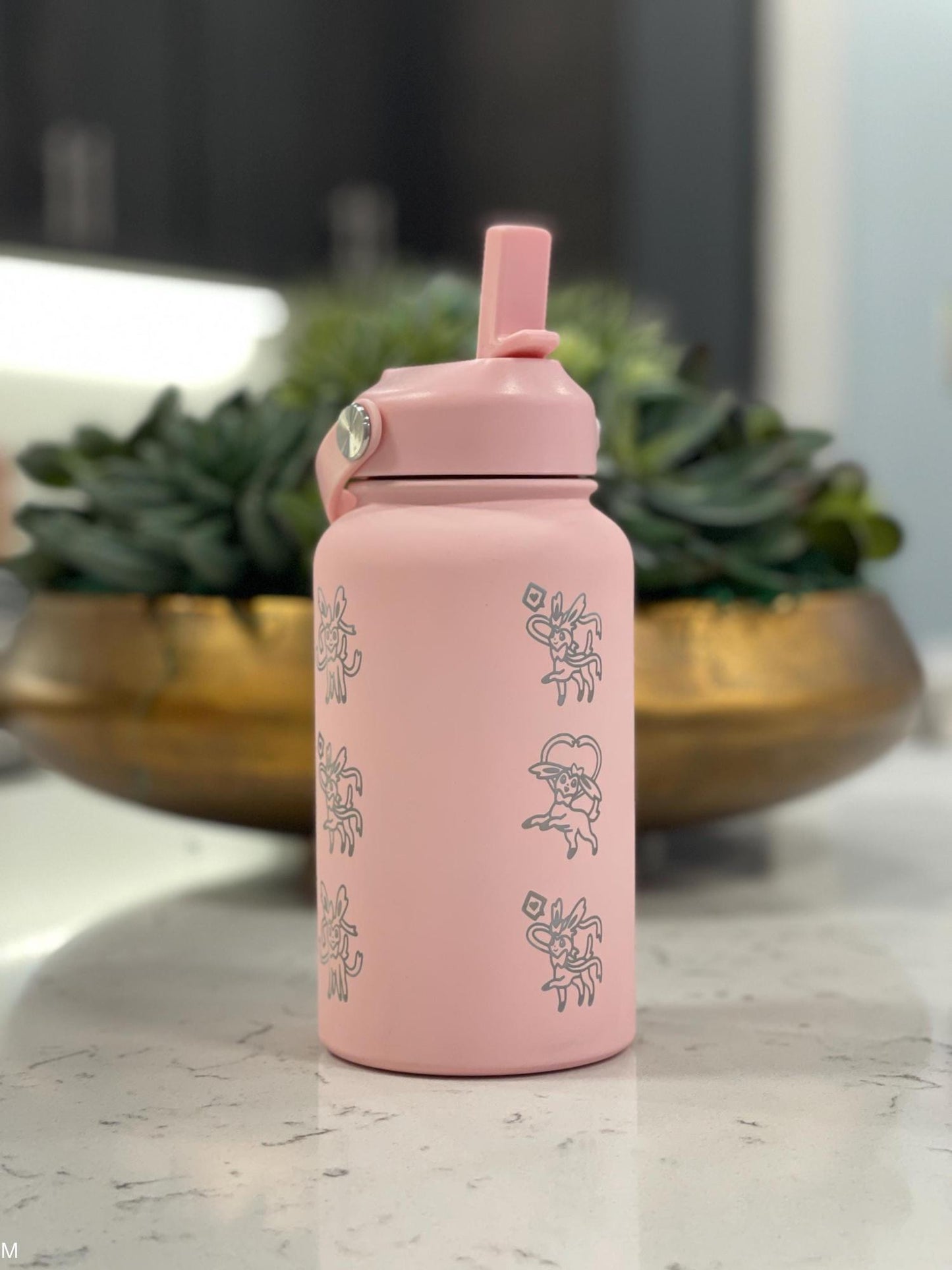 Sylveon Water Bottle Tumbler, Engraved Eevee Evolution Fairy Eeveelution Coffee Tea Thermos Travel Mug Waterbottle, Anime Fan Birthday Gift