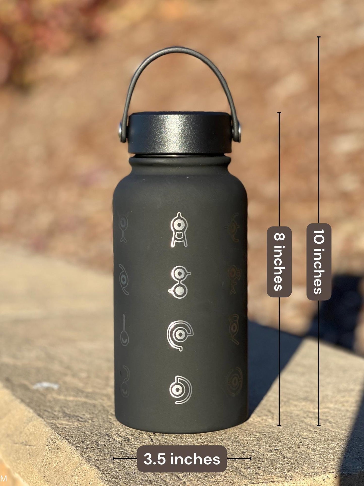 Unown Alphabet Water Bottle, Engraved “28 Unowns” Waterbottle Coffee Tumbler, Unknown Anime Fan Birthday Thermos Travel Mug Flask Gift