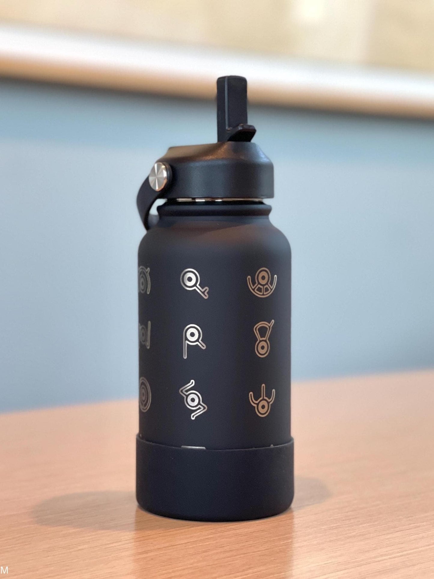 Unown Alphabet Water Bottle, Engraved “28 Unowns” Waterbottle Coffee Tumbler, Unknown Anime Fan Birthday Thermos Travel Mug Flask Gift