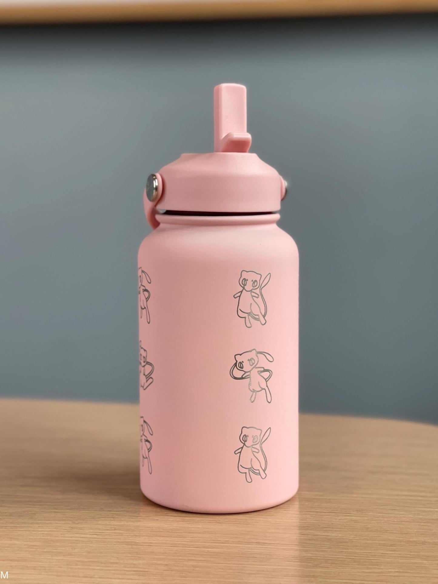 Mew Engraved Waterbottle Coffee Tumbler with Ash Ketchum Hat, Mythical Kanto Thermos Water Bottle Travel Mug Anniversary Birthday Gift