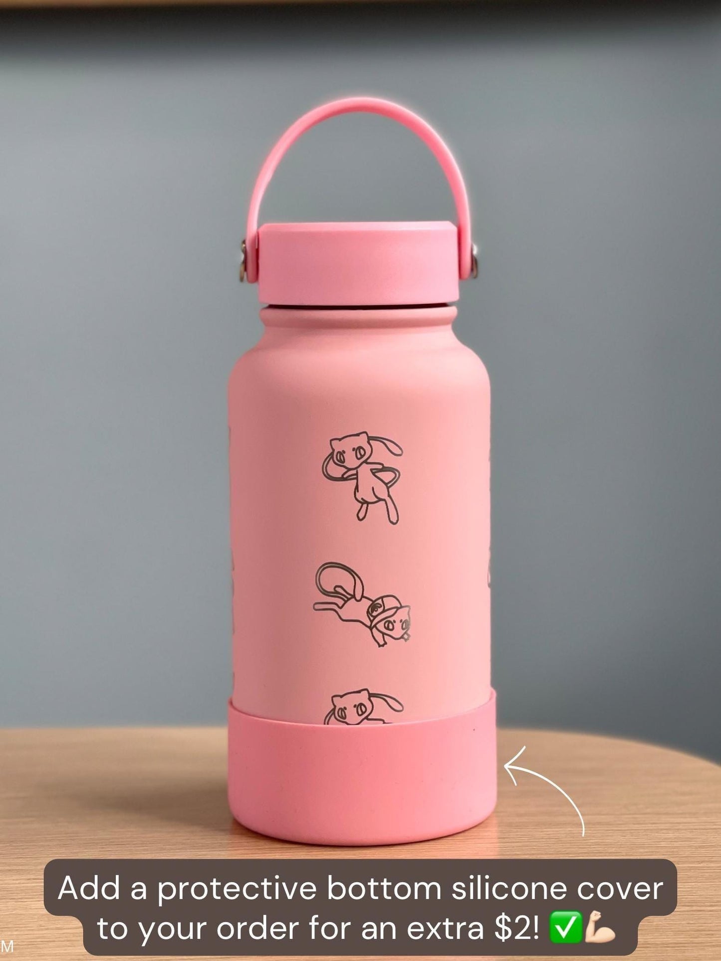 Mew Engraved Waterbottle Coffee Tumbler with Ash Ketchum Hat, Mythical Kanto Thermos Water Bottle Travel Mug Anniversary Birthday Gift