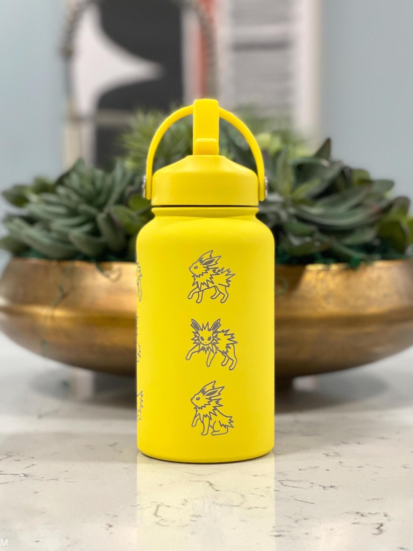 Jolteon Water Bottle, Eevee Eeveelution Engraved Straw Waterbottle Coffee Tea Tumbler Thermos, Gamer Birthday Anniversary Gift