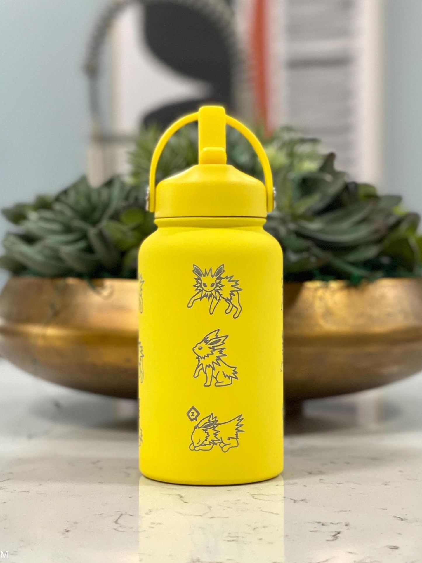 Jolteon Water Bottle, Eevee Eeveelution Engraved Straw Waterbottle Coffee Tea Tumbler Thermos, Gamer Birthday Anniversary Gift