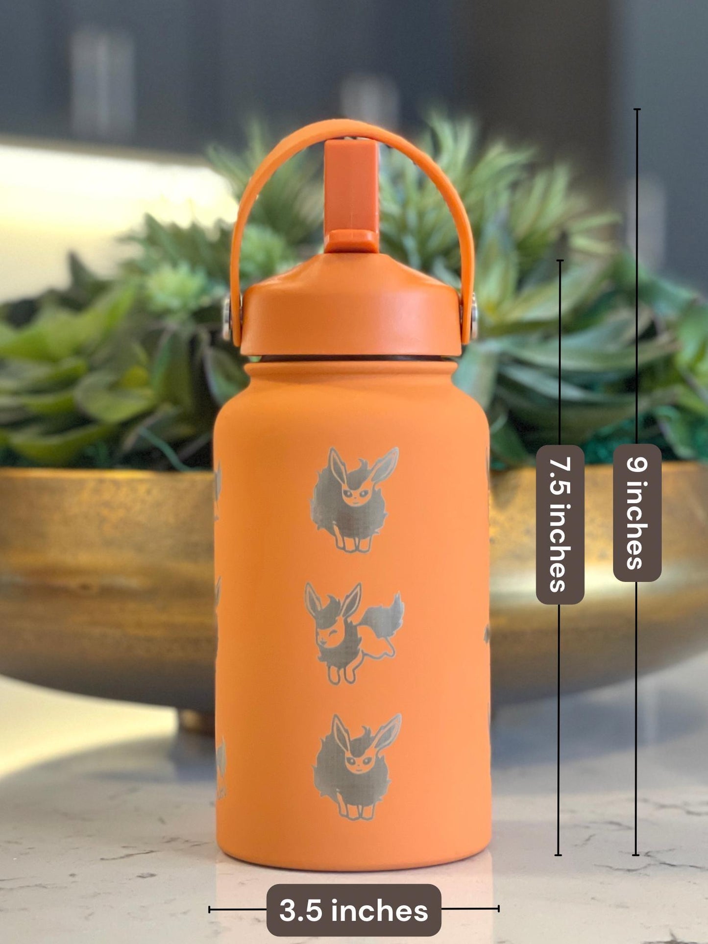 Flareon Water Bottle Engraved Coffee Tumbler with Cafe Top Hat and Flamethrower, Eevee Fire Evolution Waterbottle, Anime Fan Birthday Gift