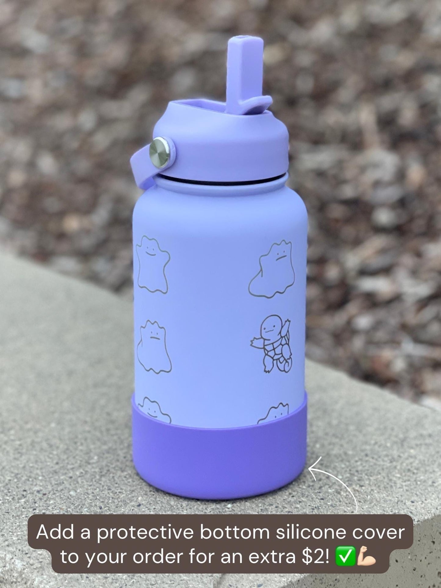 Ditto Water Bottle Engraved Coffee Straw Tumbler Waterbottle with Fake Ditto Squirtle & Eevee, Funny Meme Flask Birthday Anniversary Gift