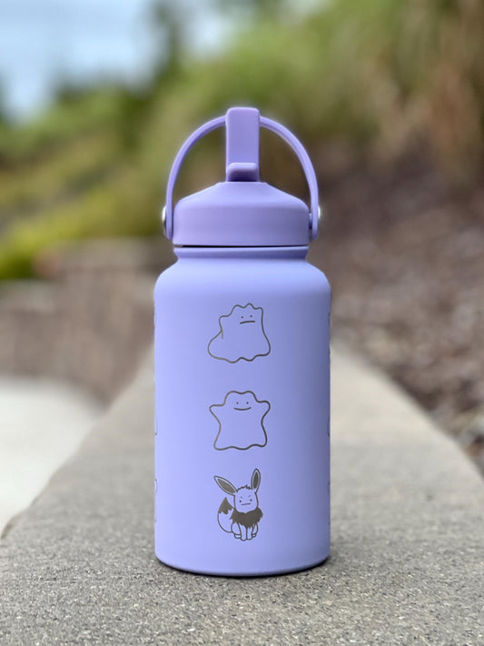 Ditto Water Bottle Engraved Coffee Straw Tumbler Waterbottle with Fake Ditto Squirtle & Eevee, Funny Meme Flask Birthday Anniversary Gift