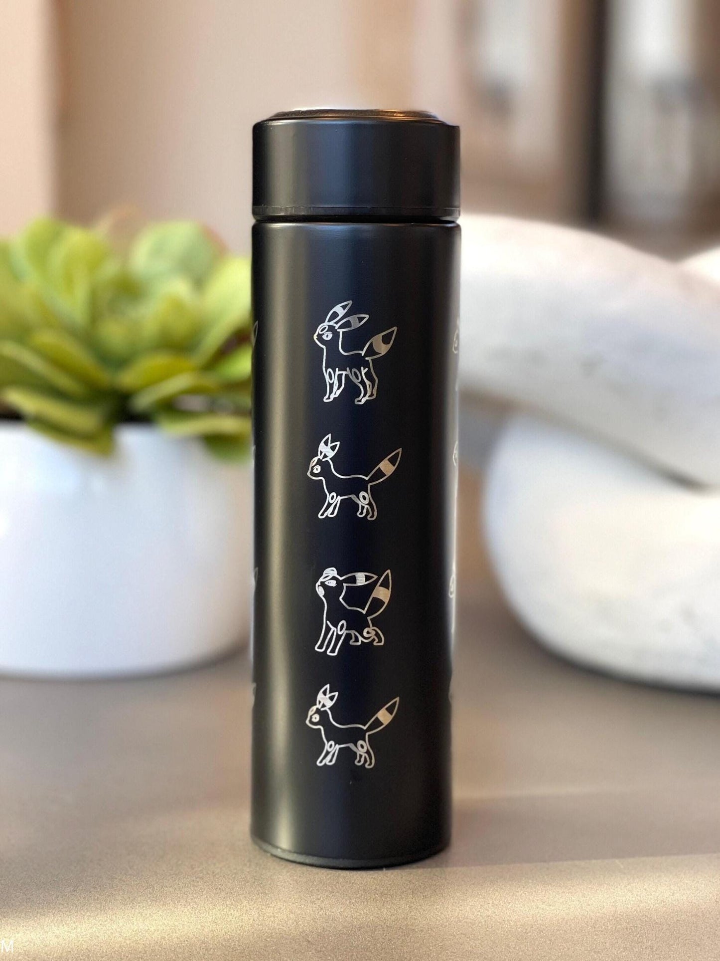 Umbreon coffee tumbler with tea infuser, umbreon espeon travel mug set, cute eevee evolution eeveelutions waterbottle thermos gift