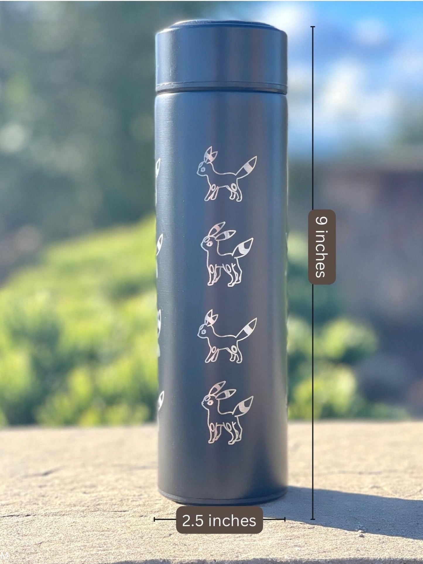 Umbreon coffee tumbler with tea infuser, umbreon espeon travel mug set, cute eevee evolution eeveelutions waterbottle thermos gift